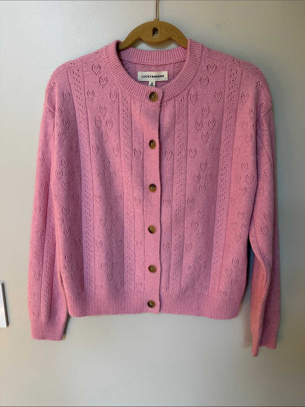 NWT Lucky Brand Pink Knit Button-Up Cardigan Sweater